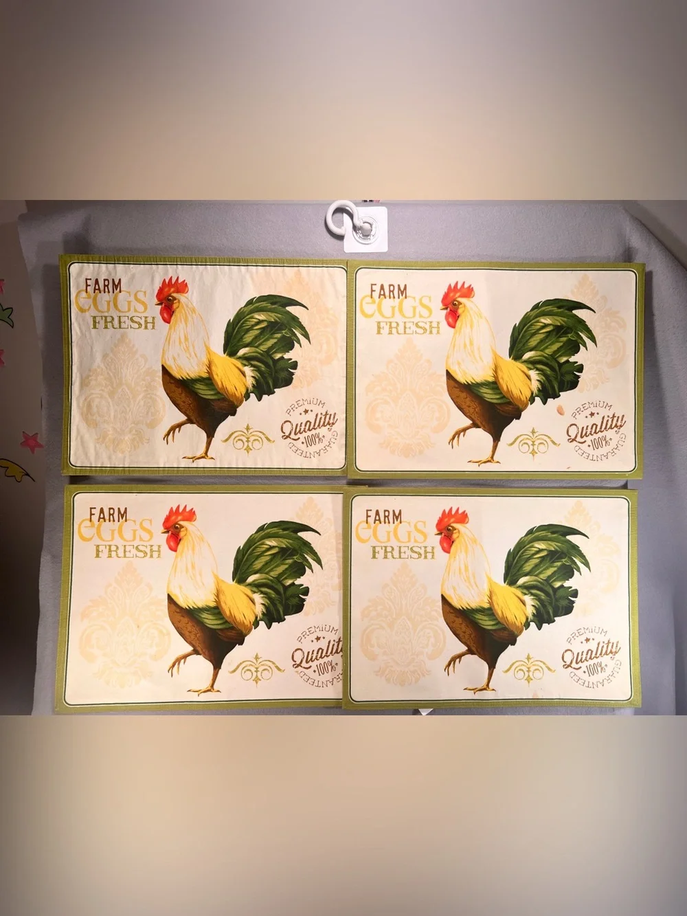 Farm Eggs Fresh Rooster Placemats Set of 4 100% Cotton Farmhouse